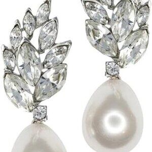 Kenneth Jay Lane Crystal and Pearl Silver Clip Earrings